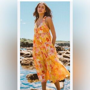 Petal + Pup Bold Vibrant Floral Cross Back V-Neck Maxi Dress Orange Size 2